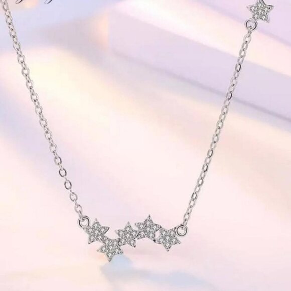 925 Sterling Silver Collar Necklace Sparkly - Picture 2 of 8